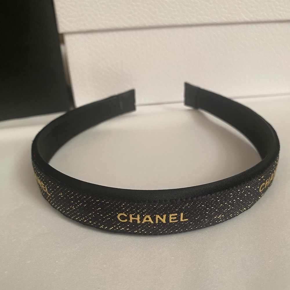 CHANEL Black & Gold Ribbon Headband - Picture 4 of 5